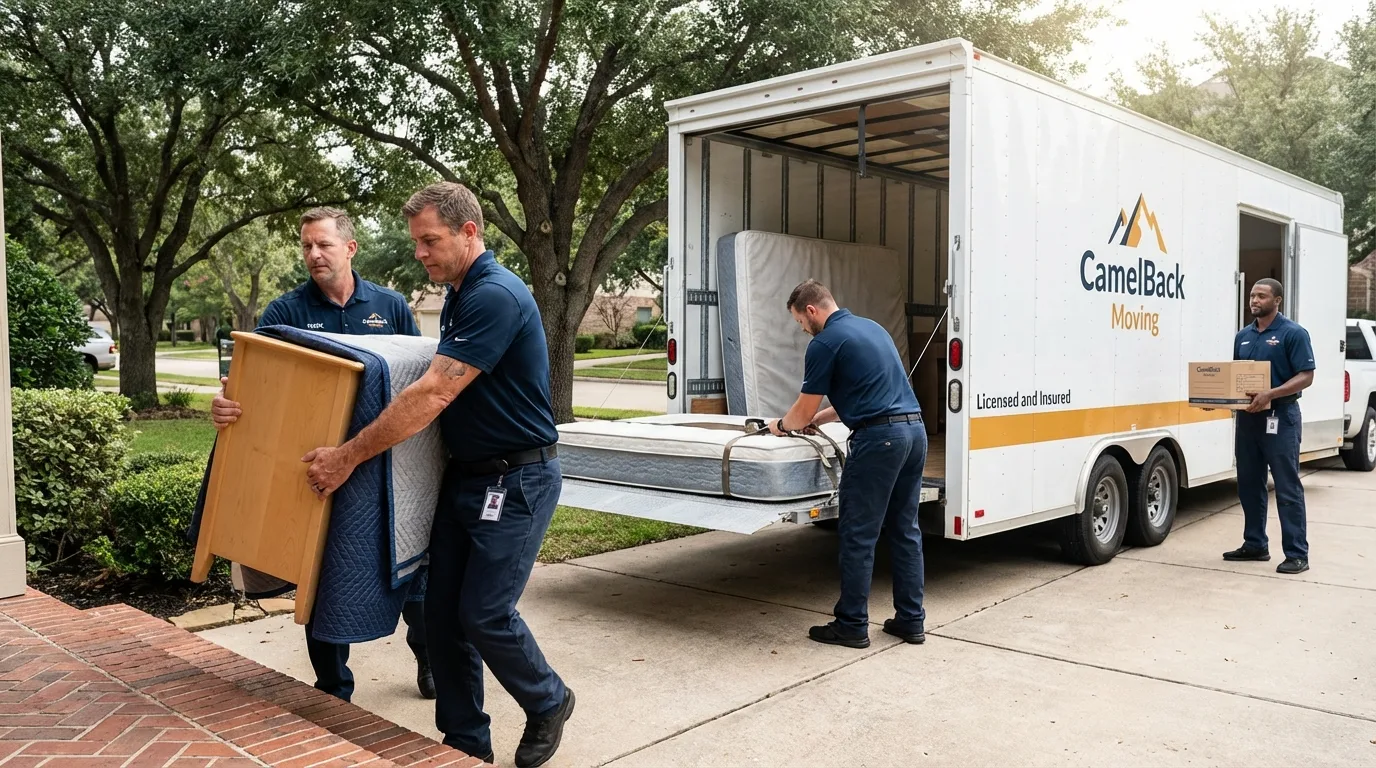 Crew loading residential truck for cross-state move from Saint Marys, OH