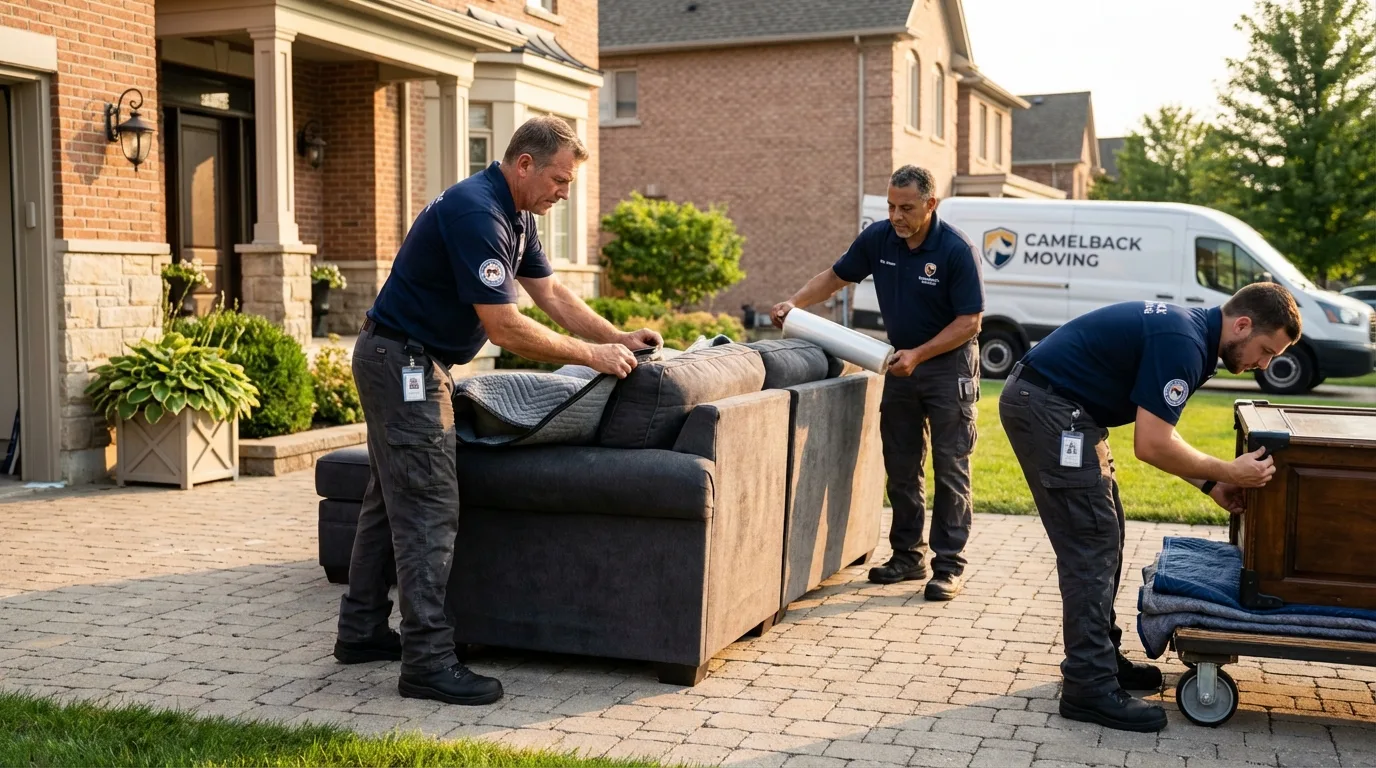 Large estate moving crew wrapping furniture in Saint Marys, OH