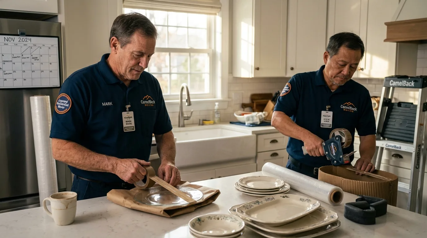 Professional crew packing kitchen dishware in Saint Marys, OH